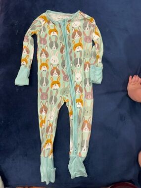 Little Sleepies Mint Bunny Print Footed One-Piece